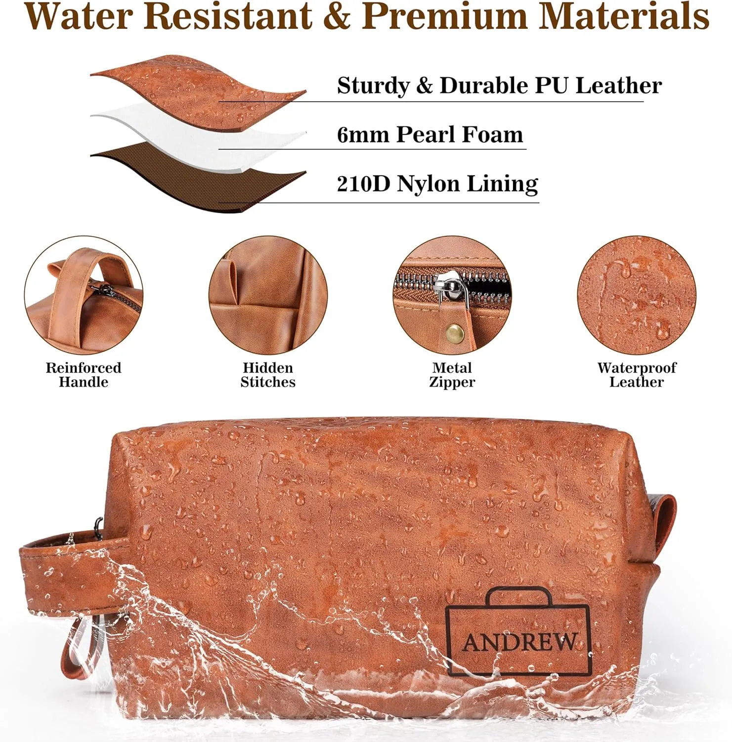 Personalized Leather Toiletry Bag for Men,Personalized with Laser Engraved Monogram,Premium Leather Dopp Kit,Travel Toiletry Bag – Gift for Men（Blue L