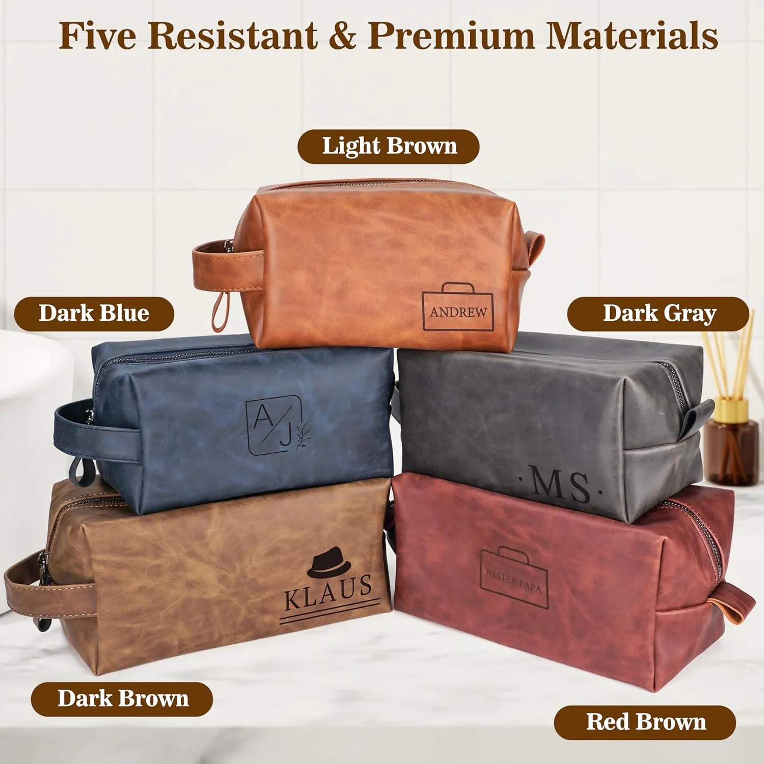 Personalized Leather Toiletry Bag for Men,Personalized with Laser Engraved Monogram,Premium Leather Dopp Kit,Travel Toiletry Bag – Gift for Men（Blue L