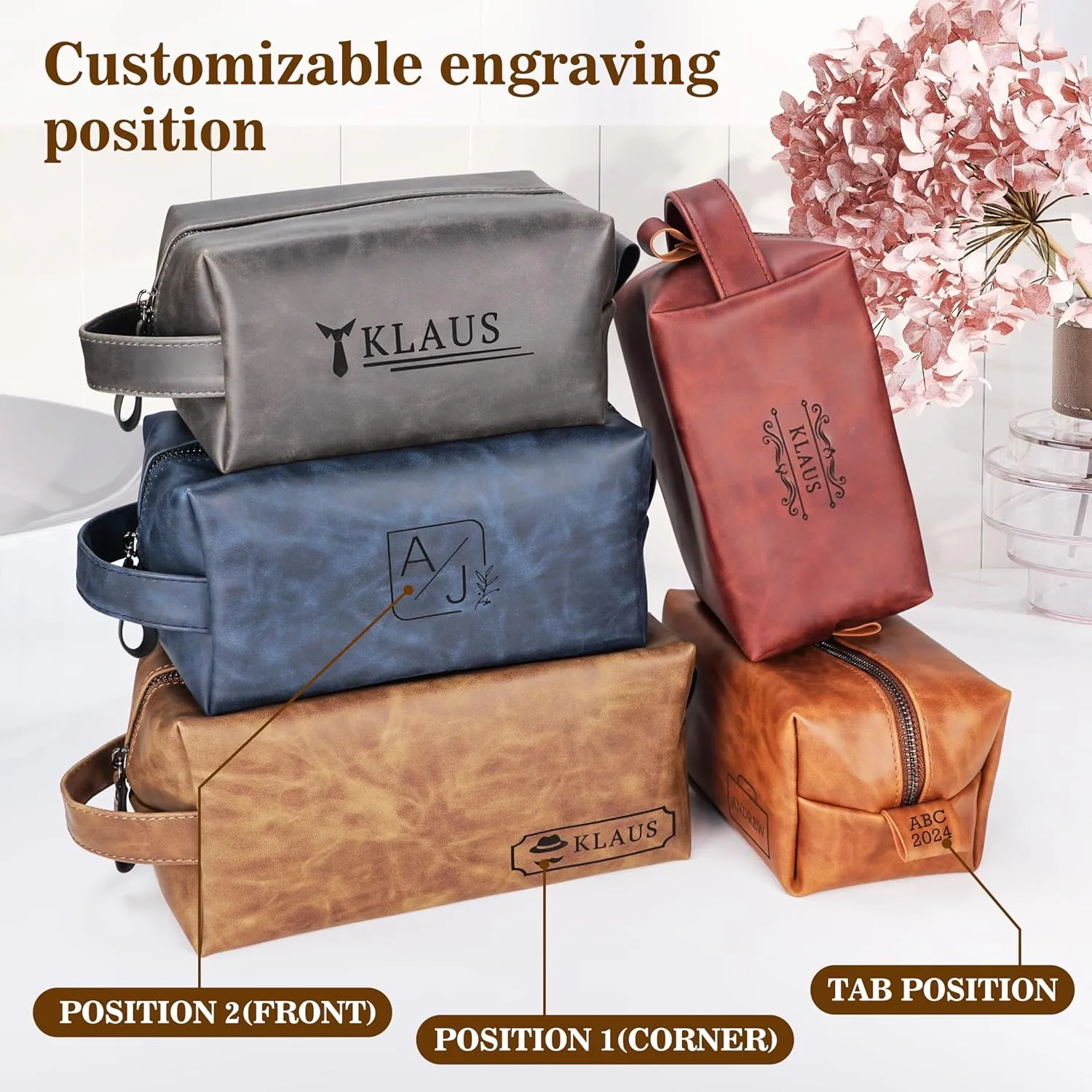 Personalized Leather Toiletry Bag for Men,Personalized with Laser Engraved Monogram,Premium Leather Dopp Kit,Travel Toiletry Bag – Gift for Men（Blue L