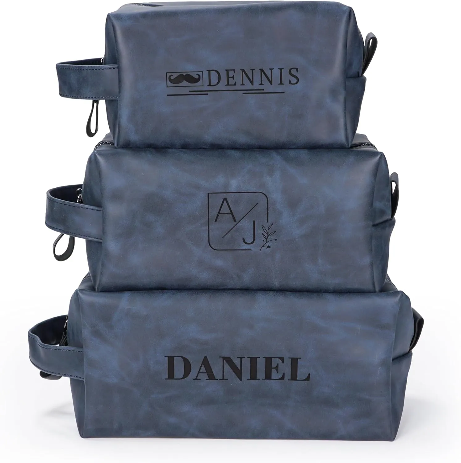 Personalized Leather Toiletry Bag for Men,Personalized with Laser Engraved Monogram,Premium Leather Dopp Kit,Travel Toiletry Bag – Gift for Men（Blue L