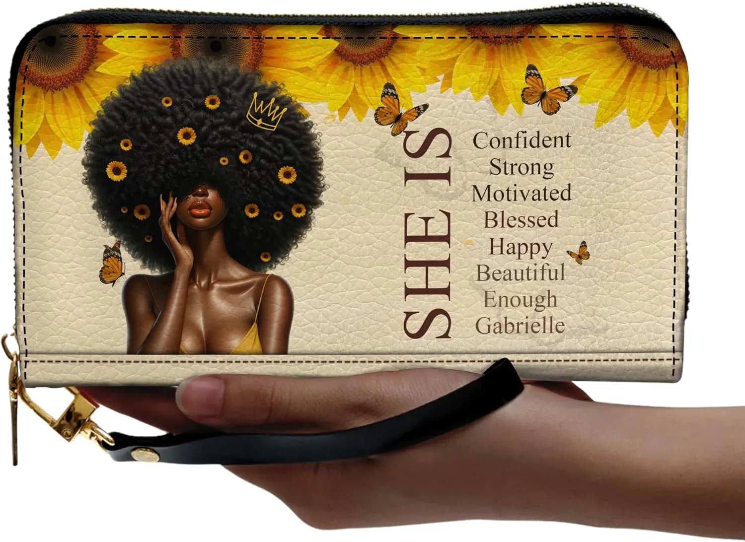 Personalized Leather Wallet for Women – Custom Name African Pride Clutch – African Queen Gifts – African American Art Bag – Ideal Gift for Mother's Day (She Is)