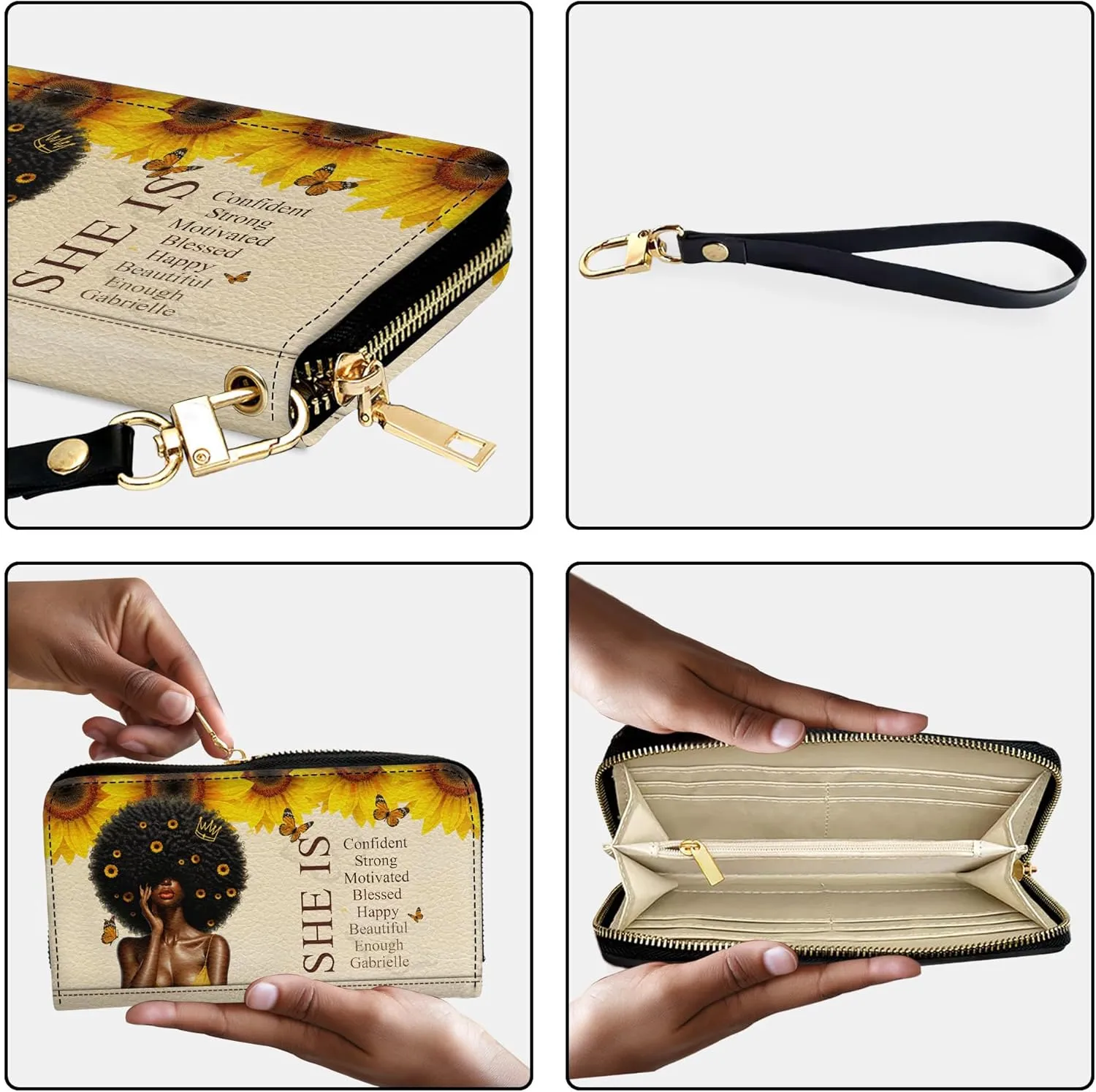 Personalized Leather Wallet for Women – Custom Name African Pride Clutch – African Queen Gifts – African American Art Bag – Ideal Gift for Mother's Day (She Is)
