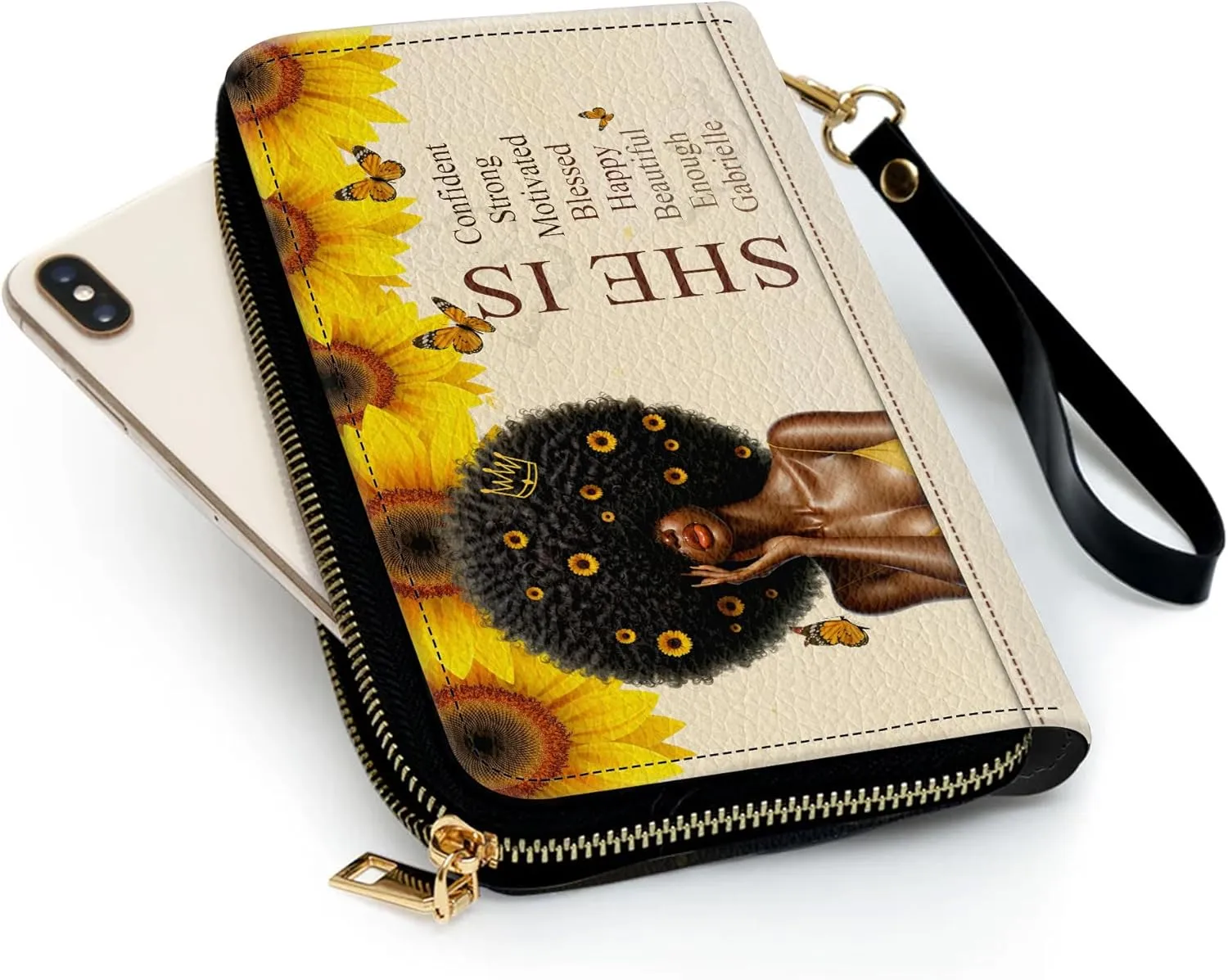 Personalized Leather Wallet for Women – Custom Name African Pride Clutch – African Queen Gifts – African American Art Bag – Ideal Gift for Mother's Day (She Is)