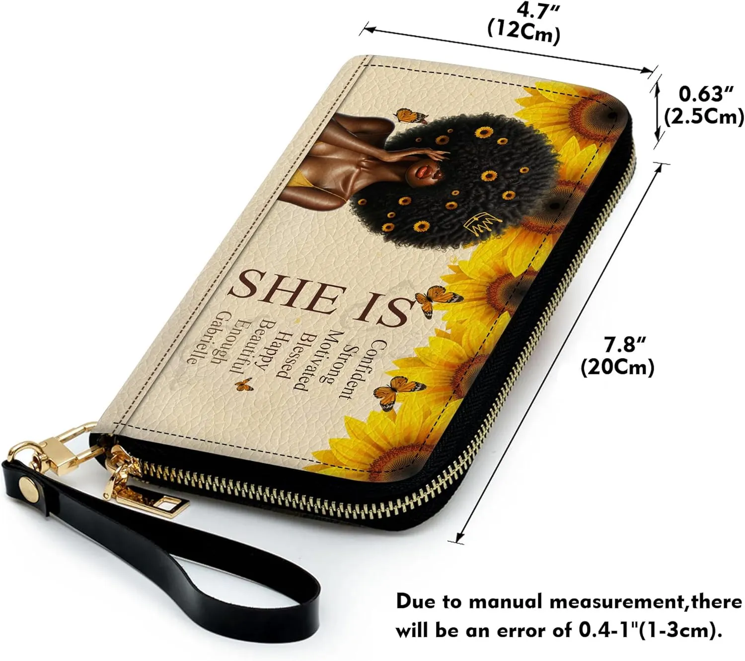 Personalized Leather Wallet for Women – Custom Name African Pride Clutch – African Queen Gifts – African American Art Bag – Ideal Gift for Mother's Day (She Is)