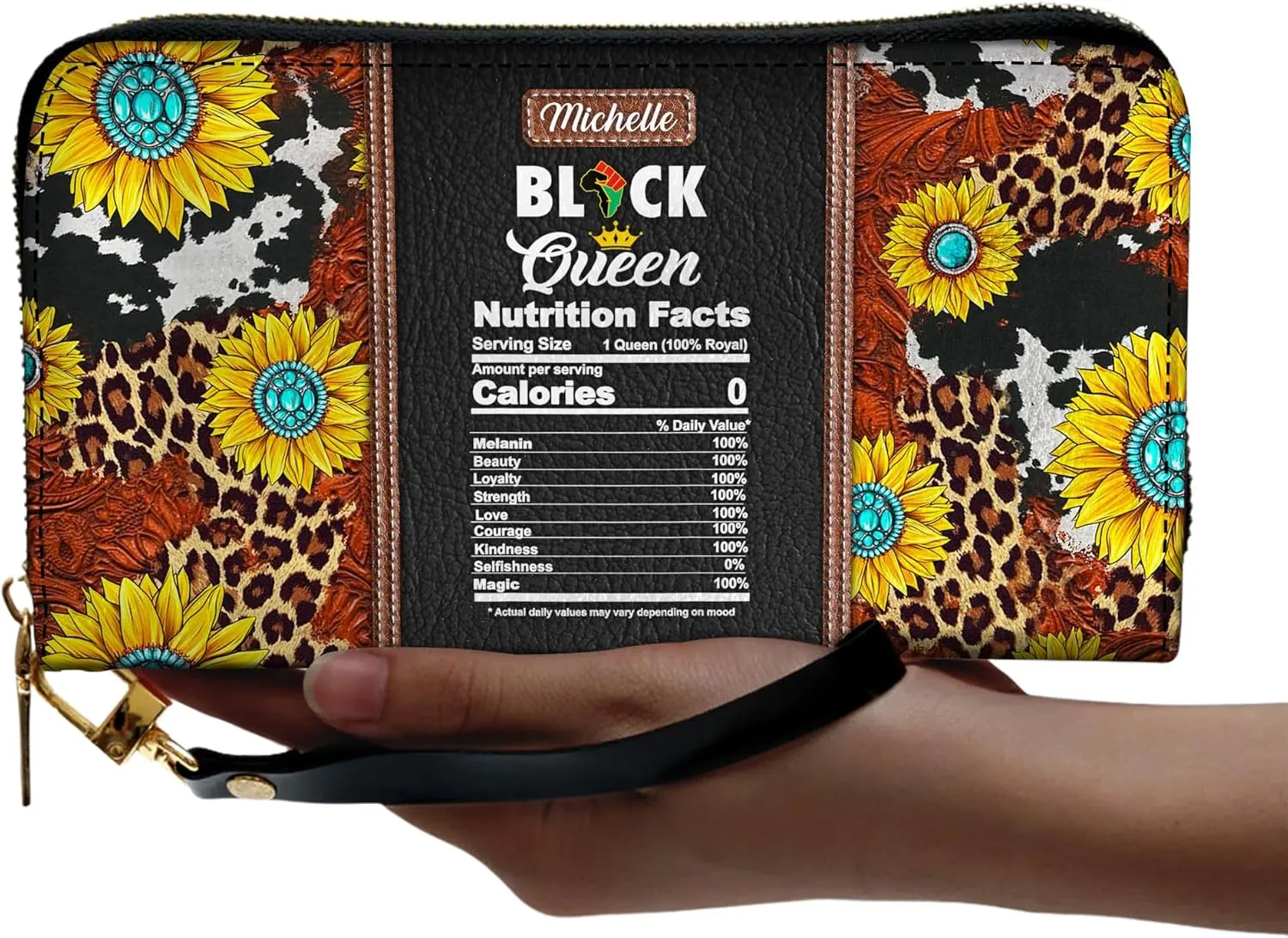 Personalized Leather Wallet for Women – Custom Name African Pride Clutch – Elegant African Queen Gift – African American Art Bag – Ideal Gift for Mother's Day (Black Queen)