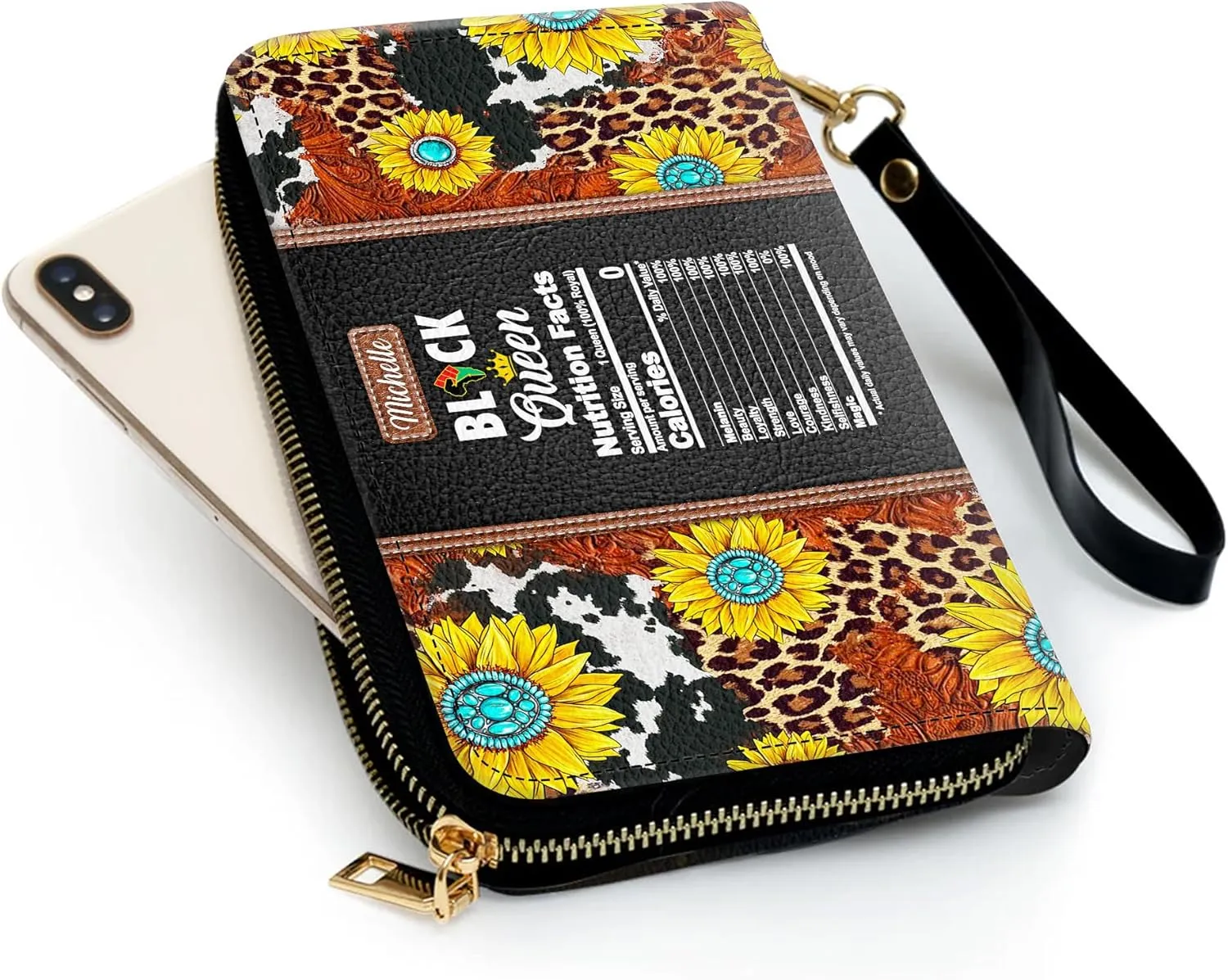 Personalized Leather Wallet for Women – Custom Name African Pride Clutch – Elegant African Queen Gift – African American Art Bag – Ideal Gift for Mother's Day (Black Queen)