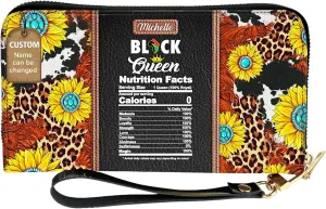 Personalized Leather Wallet for Women – Custom Name African Pride Clutch – Elegant African Queen Gift – African American Art Bag – Ideal Gift for Mother's Day (Black Queen)