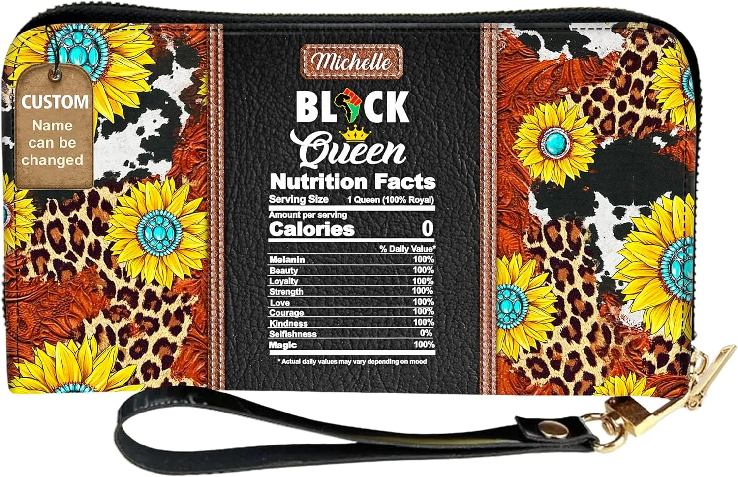 Personalized Leather Wallet for Women – Custom Name African Pride Clutch – Elegant African Queen Gift – African American Art Bag – Ideal Gift for Mother's Day (Black Queen)