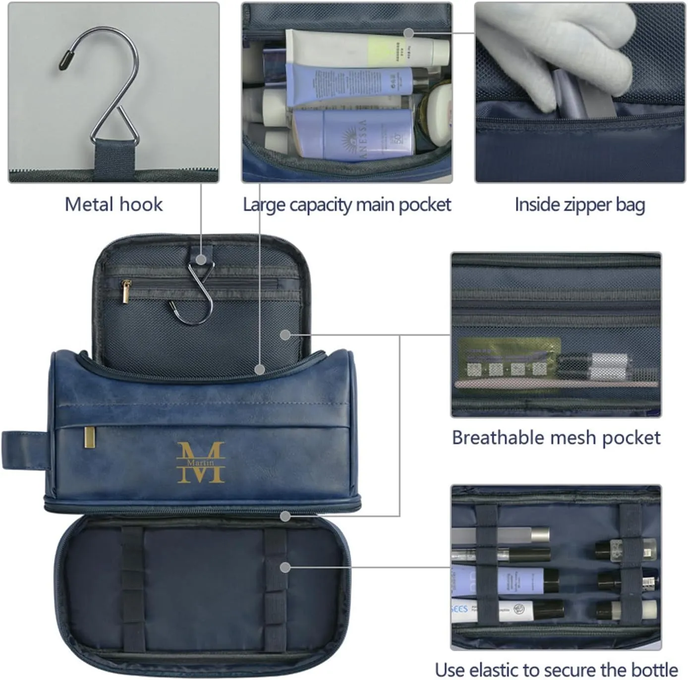 Personalized Toiletry Bag for Men and Women Leather Toiletry Organizer Shaving Dopp Kit Travel Bathroom Bag Cosmetic Pouch