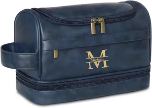 Personalized Toiletry Bag for Men and Women Leather Toiletry Organizer Shaving Dopp Kit Travel Bathroom Bag Cosmetic Pouch