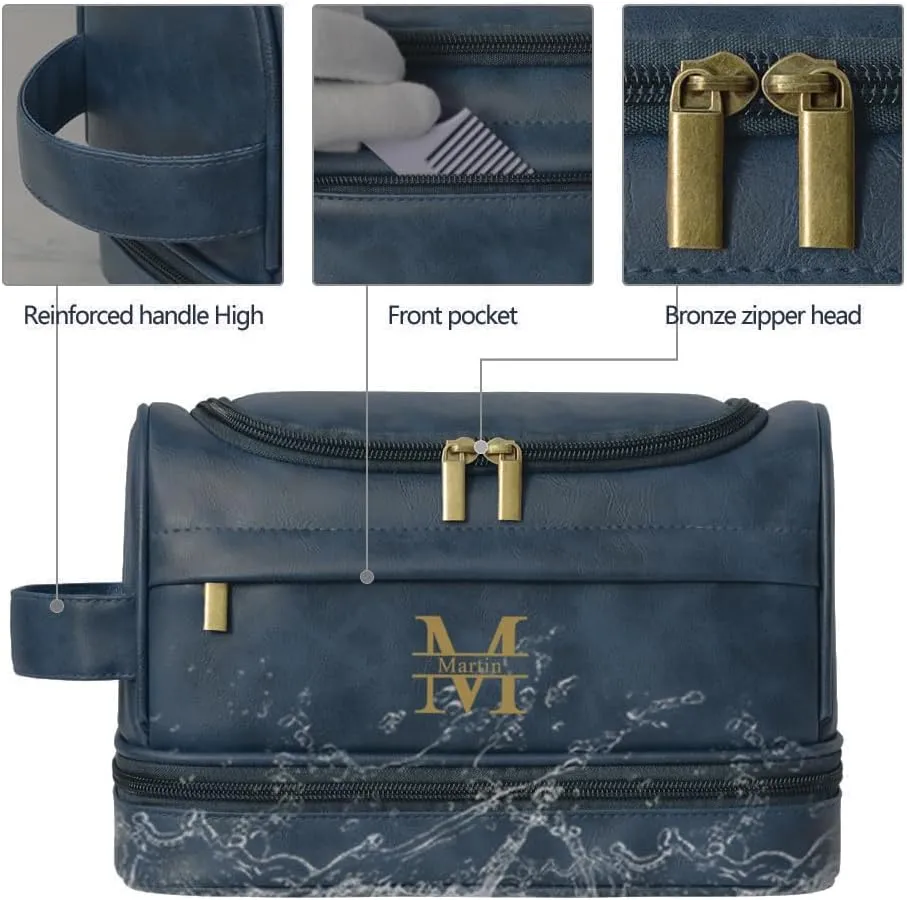 Personalized Toiletry Bag for Men and Women Leather Toiletry Organizer Shaving Dopp Kit Travel Bathroom Bag Cosmetic Pouch