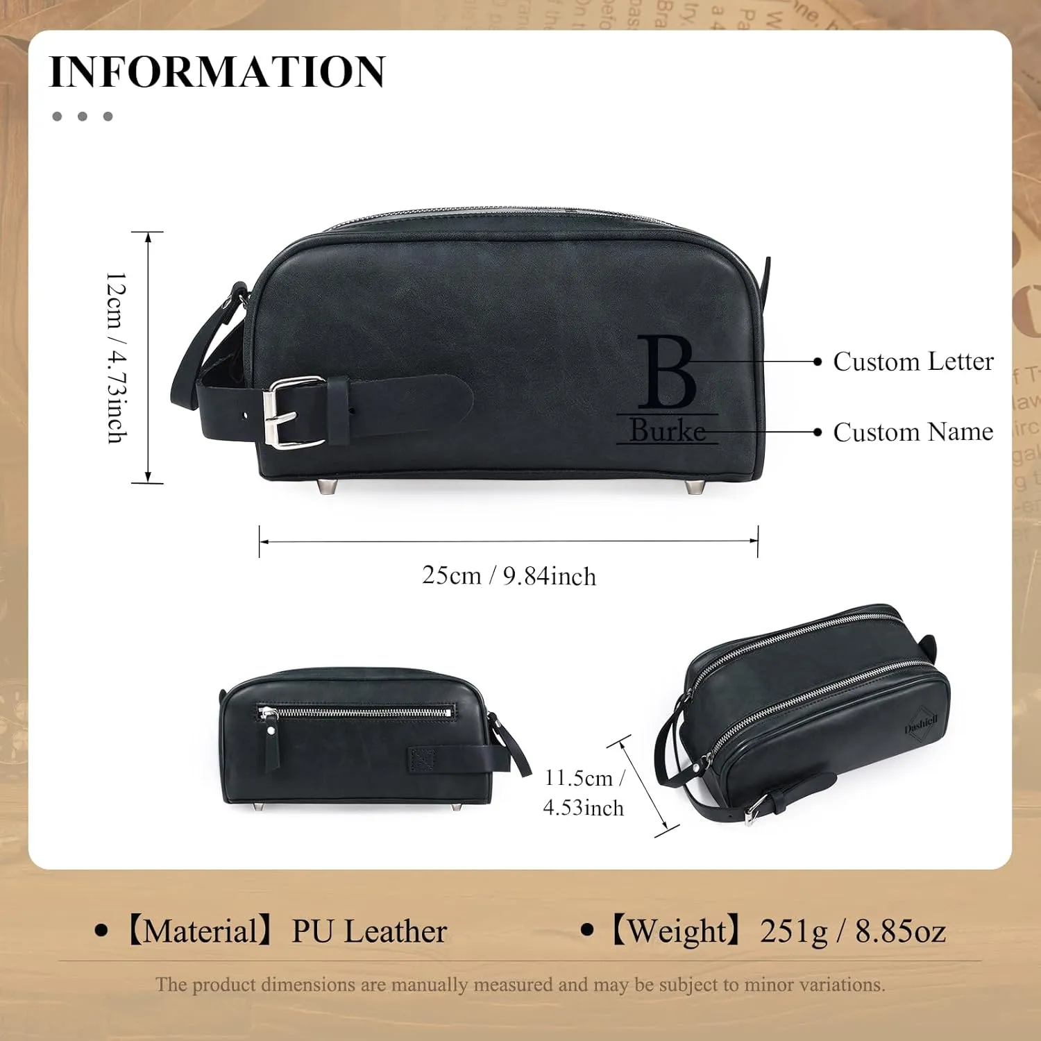 Personalized Toiletry Bag for Men, Custom Engraved Travel Dopp Kit Bag, Customized Name Initials Gift for Dad, Boyfriend, Husband Father's Day, Wedding, Birthday(Dark Blue)