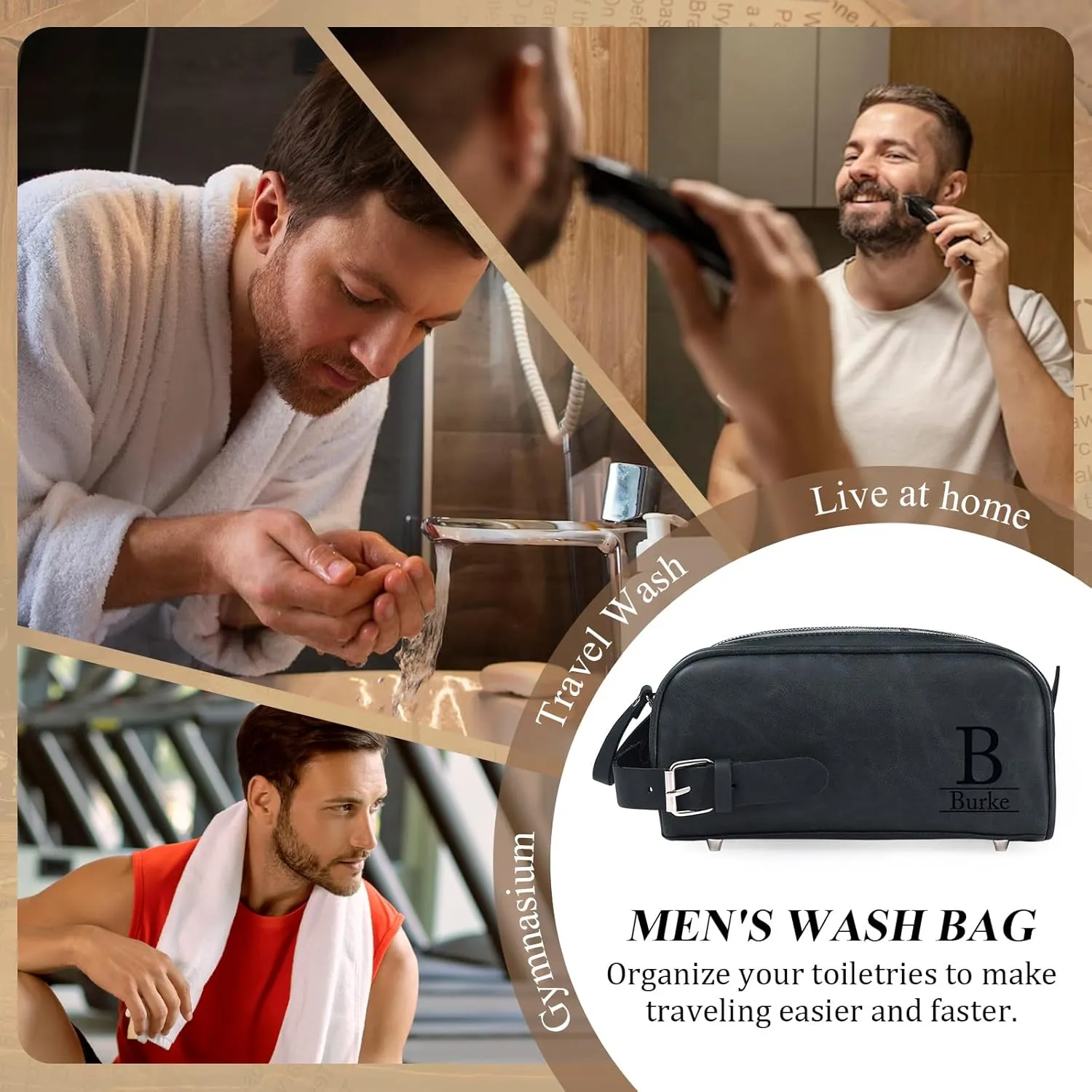 Personalized Toiletry Bag for Men, Custom Engraved Travel Dopp Kit Bag, Customized Name Initials Gift for Dad, Boyfriend, Husband Father's Day, Wedding, Birthday(Dark Blue)