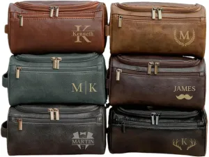 Personalized Toiletry Bag for Men Custom Mens Travel Bag PU Leather Storage Bag Personalized Gifts for Men Groomsmen Gifts Father’s Day Gift (Style 1)