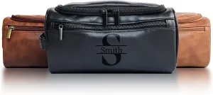 Personalized Toiletry Bag for Men, Customized PU Leather Dopp Kit, Custom Name Shaving Bag for Travel, Handcrafted Gift for Groomsmen, Dad, Husband, Grandpa, Christmas Day, Birthday - Black