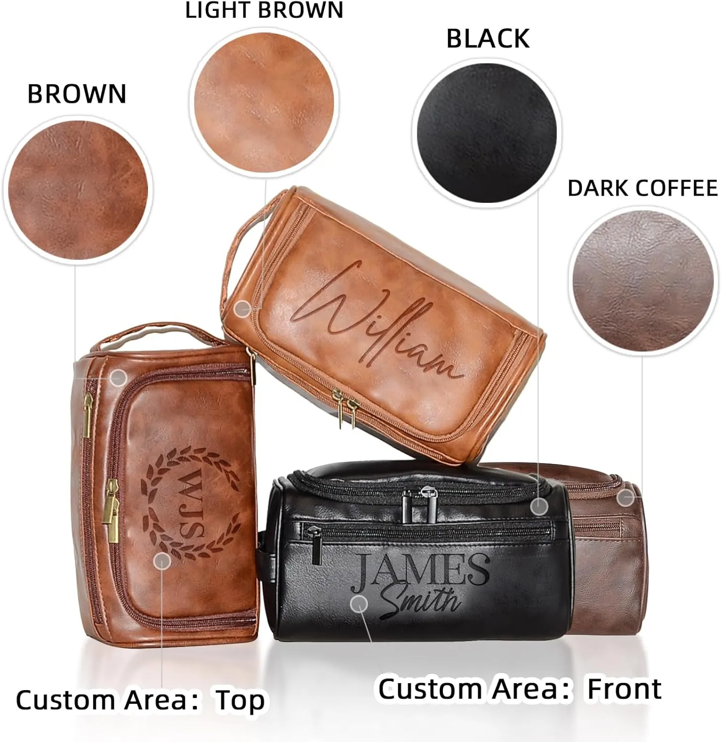Personalized Toiletry Bag for Men, Customized PU Leather Dopp Kit, Custom Name Shaving Bag for Travel, Handcrafted Gift for Groomsmen, Dad, Husband, Grandpa, Christmas Day, Birthday - Black