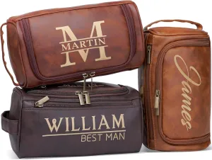Personalized Toiletry Bag for Men, Engraved Name Initials Leather Toiletry Bag, Father's Day Gifts Custom Monogram Travel Dopp Kit Bag, Personalized Gifts for Dad, Husband, Boyfriend, Groomsmen Gifts
