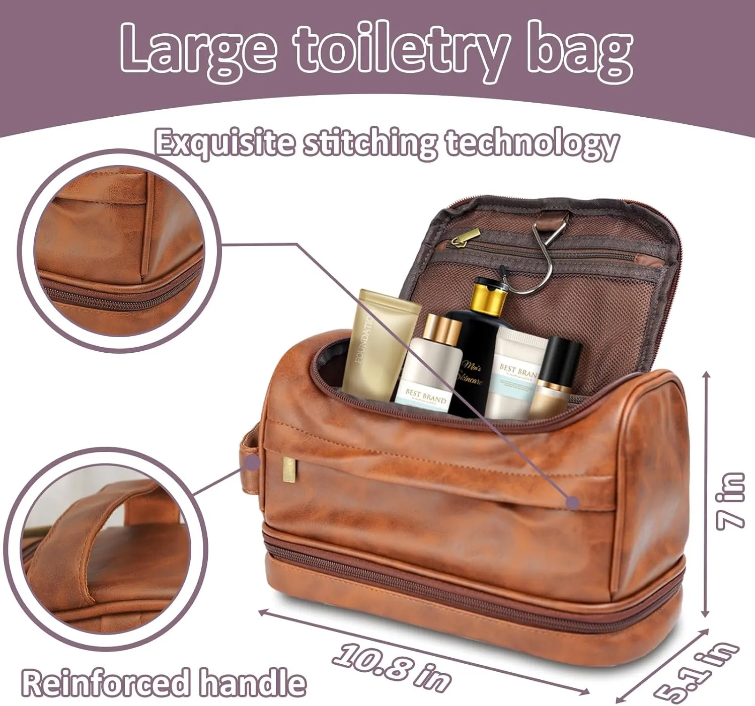 Personalized Toiletry Bag for Men, Waterproof Shaving Kit Gift for Dad, Custom Engraved Leather Travel Kit, Gifts for Men, Mens Travel Gift, Double Sided customization