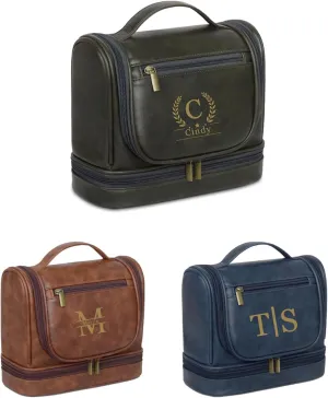 Personalized Toiletry Bag Leather Shaving Dopp Kit Bag for Men Hanging Makeup Bag Hanging Cosmetic Organizer Kit