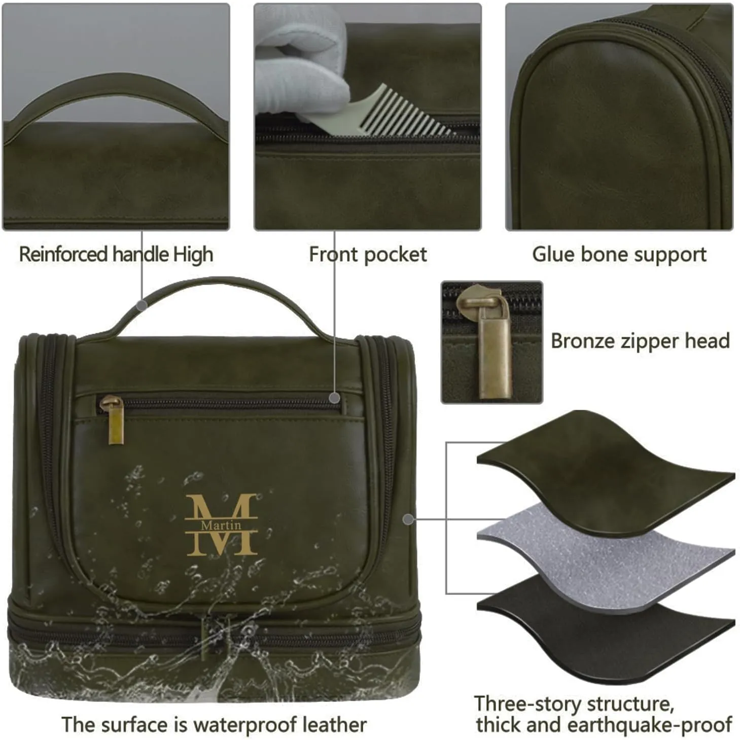 Personalized Toiletry Bag Leather Shaving Dopp Kit Bag for Men Hanging Makeup Bag Hanging Cosmetic Organizer Kit