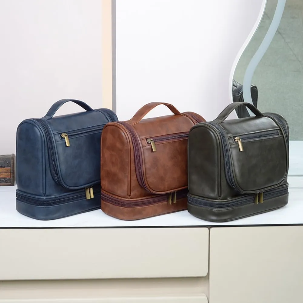 Personalized Toiletry Bag Leather Shaving Dopp Kit Bag for Men Hanging Makeup Bag Hanging Cosmetic Organizer Kit