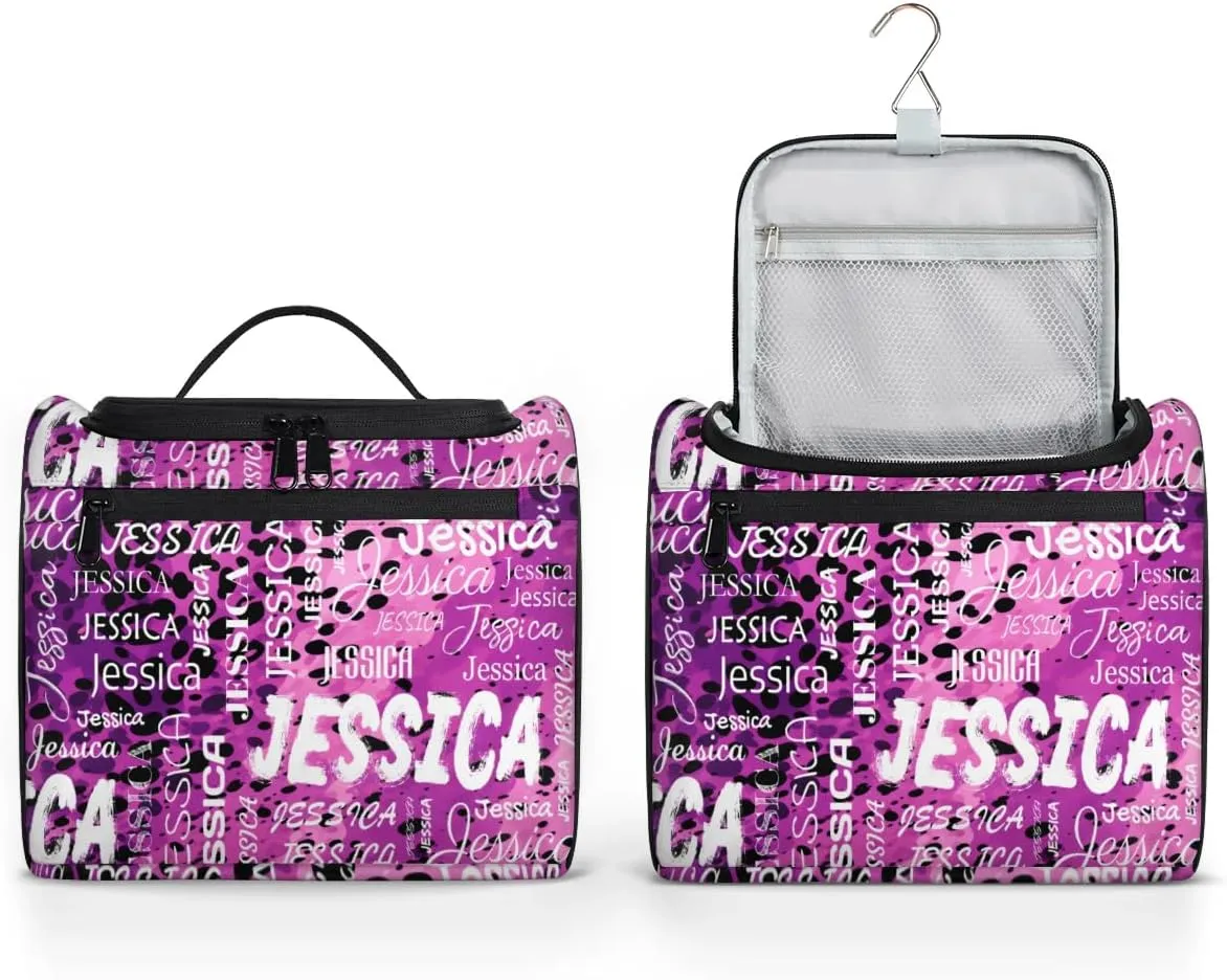Personalized Travel Toiletry Bag for Women and Men, Hanging Travel Bag for Toiletries, Custom Makeup Organizer Bag for Cosmetics, Black Purple