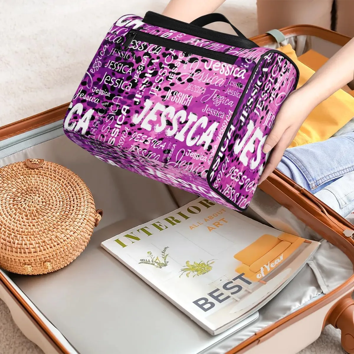 Personalized Travel Toiletry Bag for Women and Men, Hanging Travel Bag for Toiletries, Custom Makeup Organizer Bag for Cosmetics, Black Purple