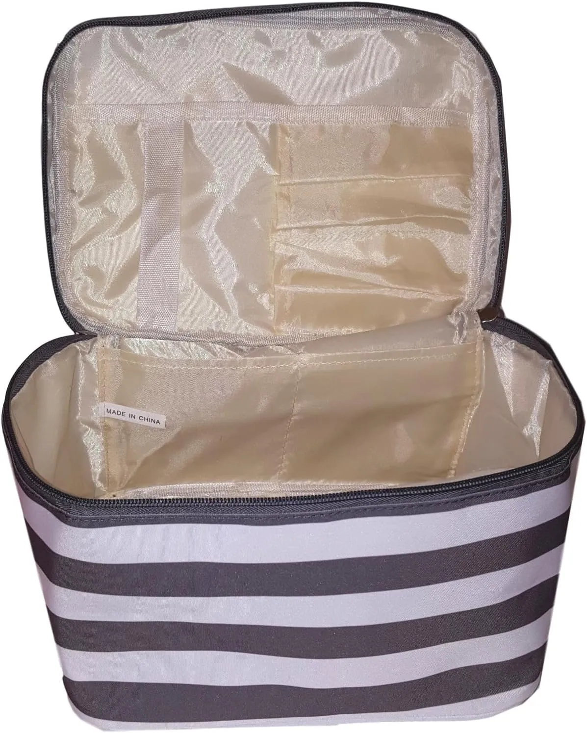 Personalized with Name New Go-To Cosmetic Case: Travel in Style and Stay Organized, Gray & White Stripe