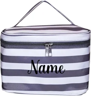 Personalized with Name New Go-To Cosmetic Case: Travel in Style and Stay Organized, Gray & White Stripe