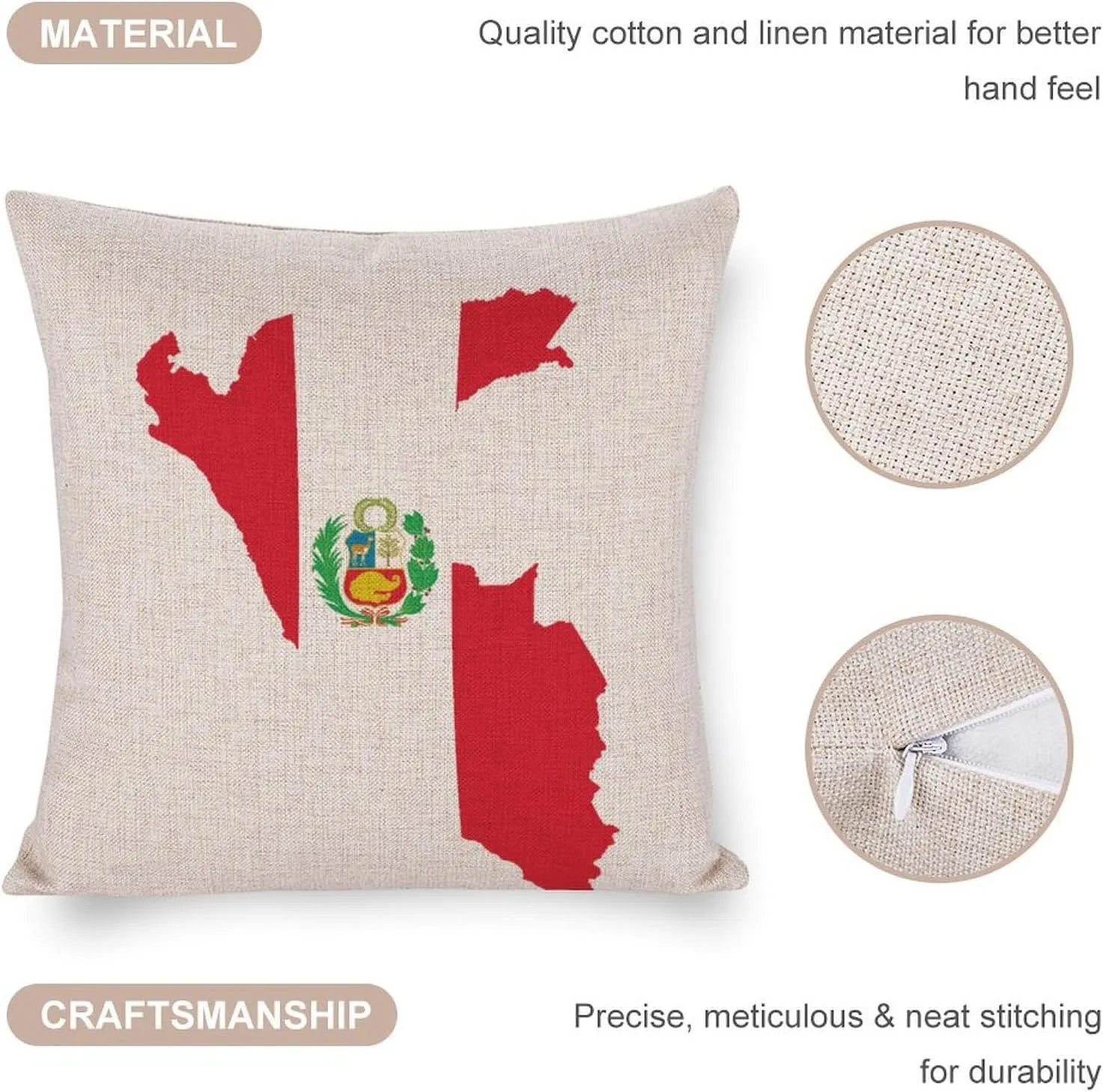 Peru Flag Map Cotton Linen Throw Pillow Covers Square Cushion Case Decorations Pillowcase for Sofa Couch Home