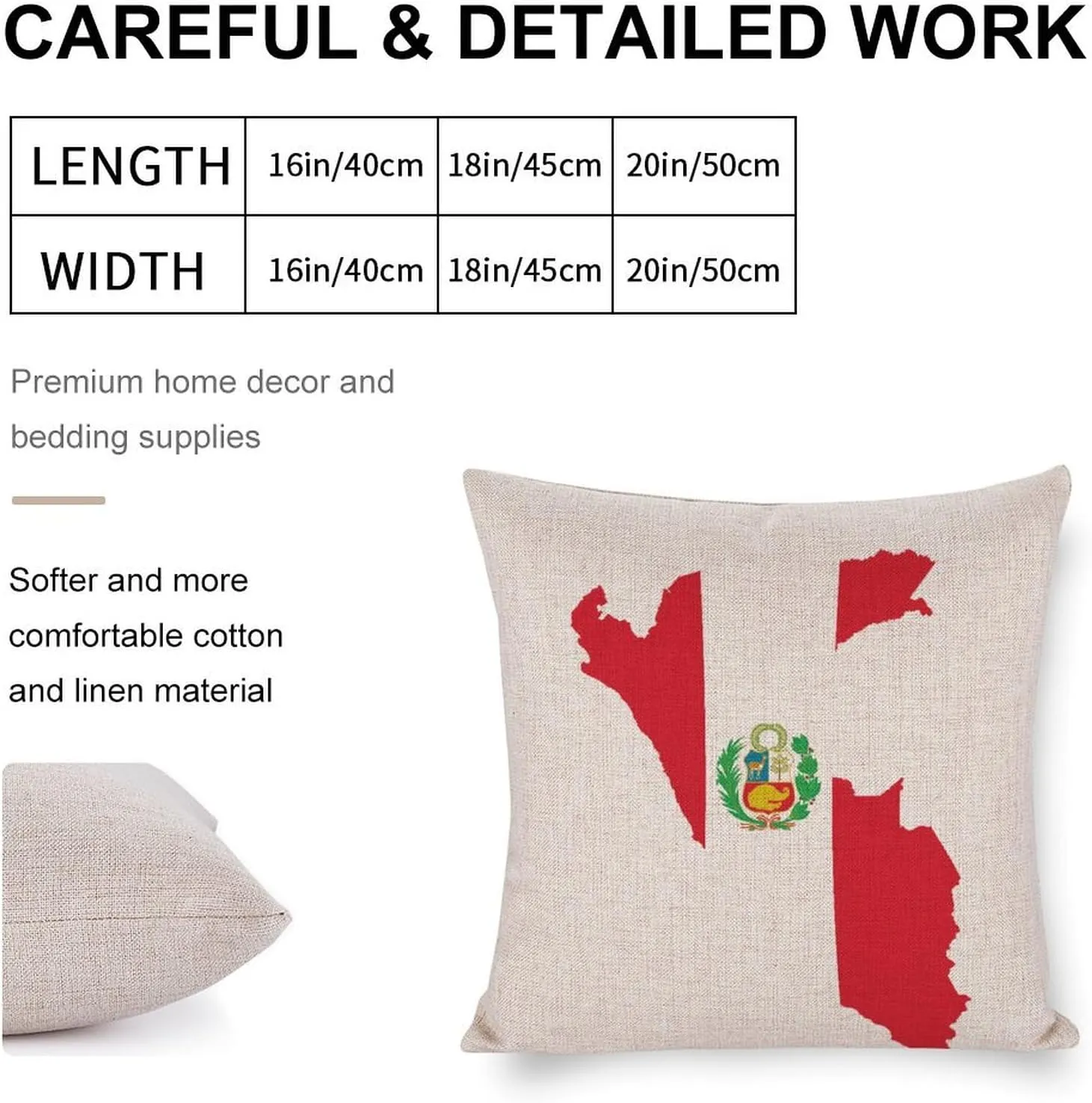 Peru Flag Map Cotton Linen Throw Pillow Covers Square Cushion Case Decorations Pillowcase for Sofa Couch Home