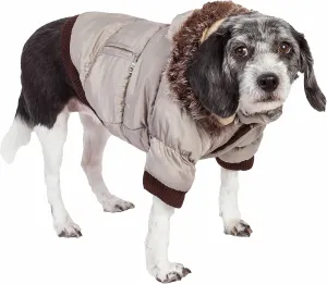 PET LIFE Classic Metallic Fashion Pet Dog Coat Jacket Parka w/ 3M Insulation and Removable Hood, Small, Metallic Grey