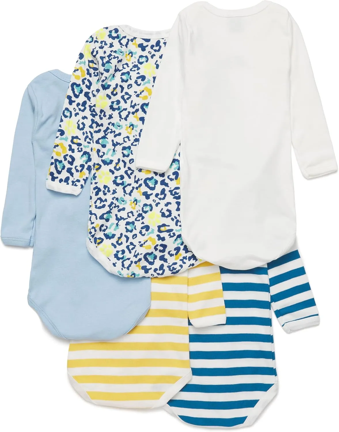Petit Bateau Babies' Panther Patterned Long-Sleeved Cotton Bodysuits GIFT BOXED - 5-Pack STYLE A02FD SIZES 3-36 MONTHS