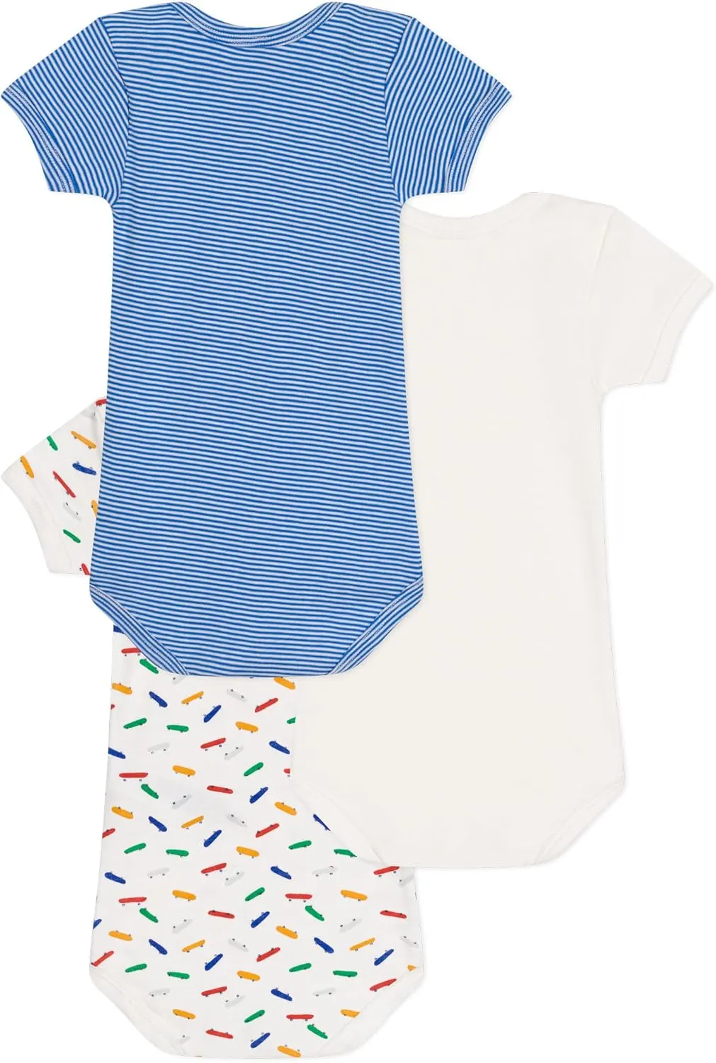 Petit Bateau Babies' Short-sleeved Cotton Skate Pattern Bodysuits - 3-Pack SIZES 3-36 MONTHS