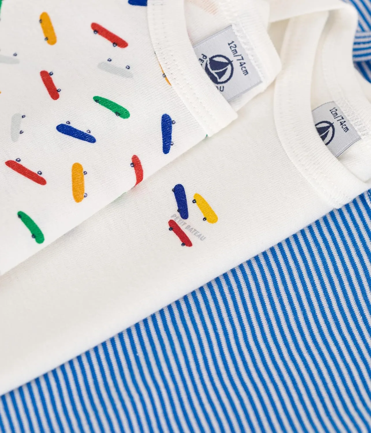 Petit Bateau Babies' Short-sleeved Cotton Skate Pattern Bodysuits - 3-Pack SIZES 3-36 MONTHS