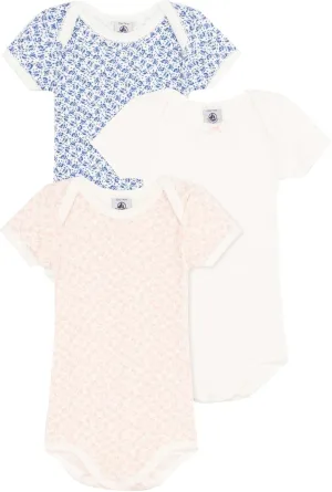 Petit Bateau Babies' Short-Sleeved Floral Cotton Bodysuits - 3-Pack SIZES 3-24 MONTHS