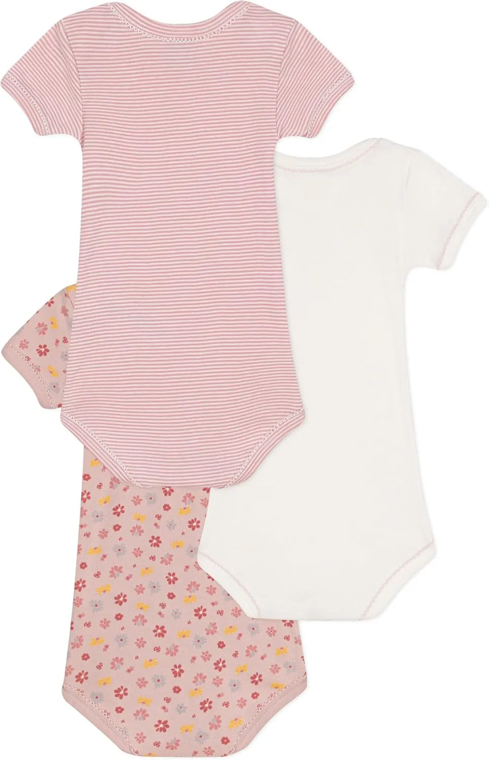 Petit Bateau Babies' Short-Sleeved Floral Cotton Bodysuits - 3-Pack SIZES 3-36 MONTHS