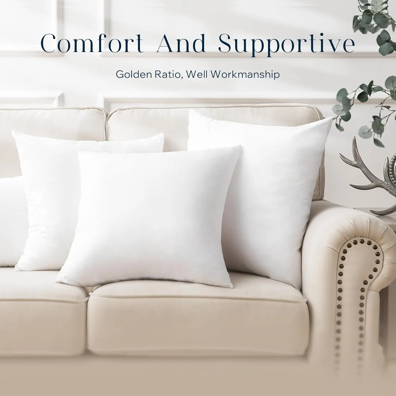 Phantoscope 18 x 18 Pillow Inserts - Pack of 4 Outdoor Water Resistant Throw Pillow Inserts Hypoallergenic Square Decorative Couch Sham Cushion Stuffer - 18 Inches