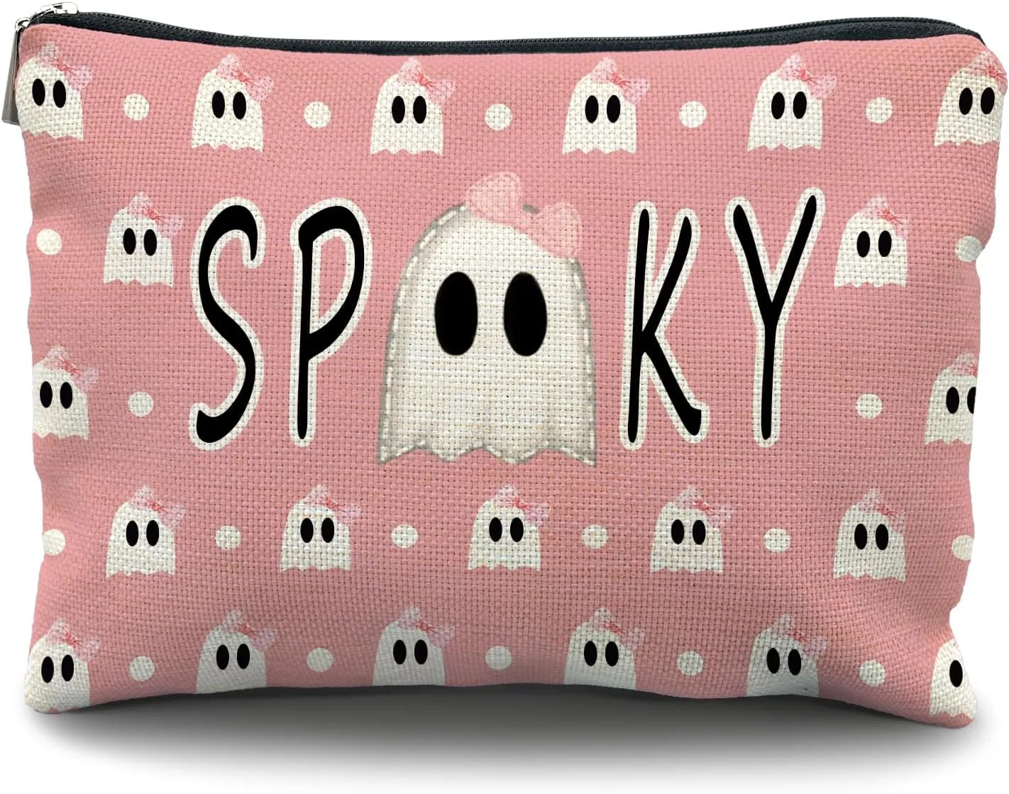 Pink Bow Spooky Makeup Bag - Halloween Cosmetic Bag for Women, Perfect Gifts for Spooky Occasions
