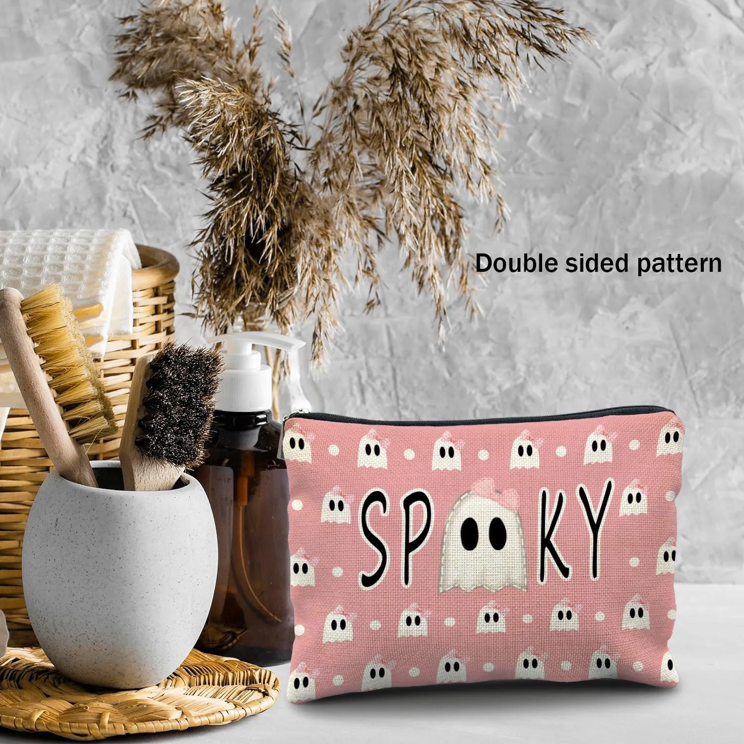 Pink Bow Spooky Makeup Bag - Halloween Cosmetic Bag for Women, Perfect Gifts for Spooky Occasions