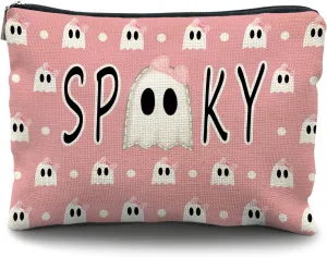 Pink Bow Spooky Makeup Bag - Halloween Cosmetic Bag for Women, Perfect Gifts for Spooky Occasions