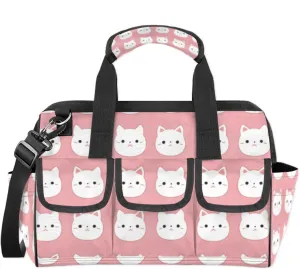 Pink Cats Tool Bag Wide Mouth 14.8" Portable Tools Tote 14 Pockets Waterproof Heavy Duty Tool Organizer Adjustable Shoulder Strap for Men Women Garden Tools