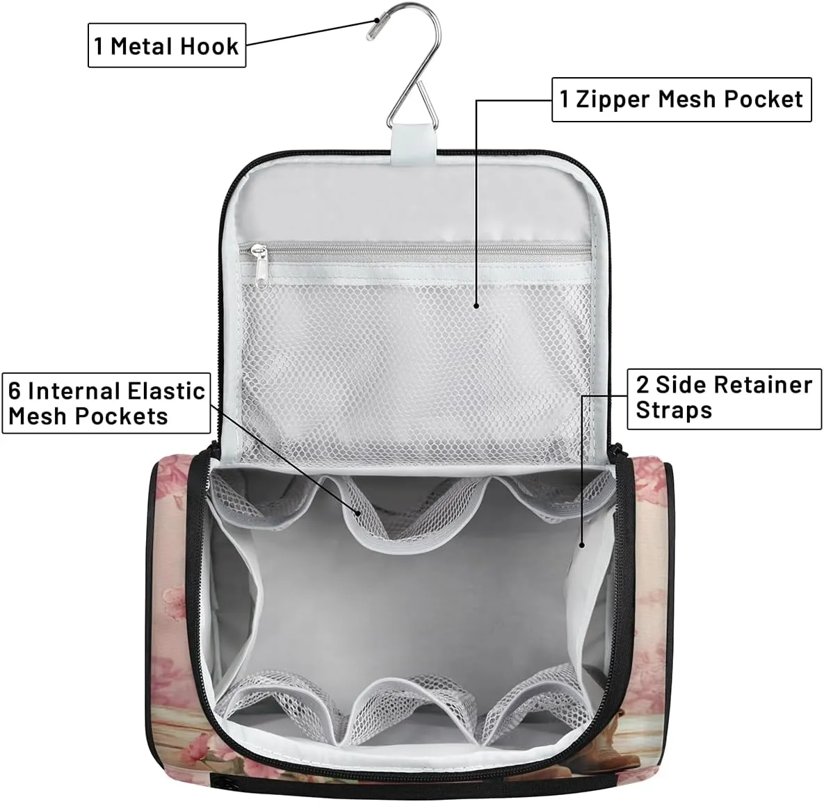 Pink Travel Toiletry Bag for Women Large Capacity Wide-open Makeup Organizer Cosmetic Travel Bags for Toiletries, Highland Cow