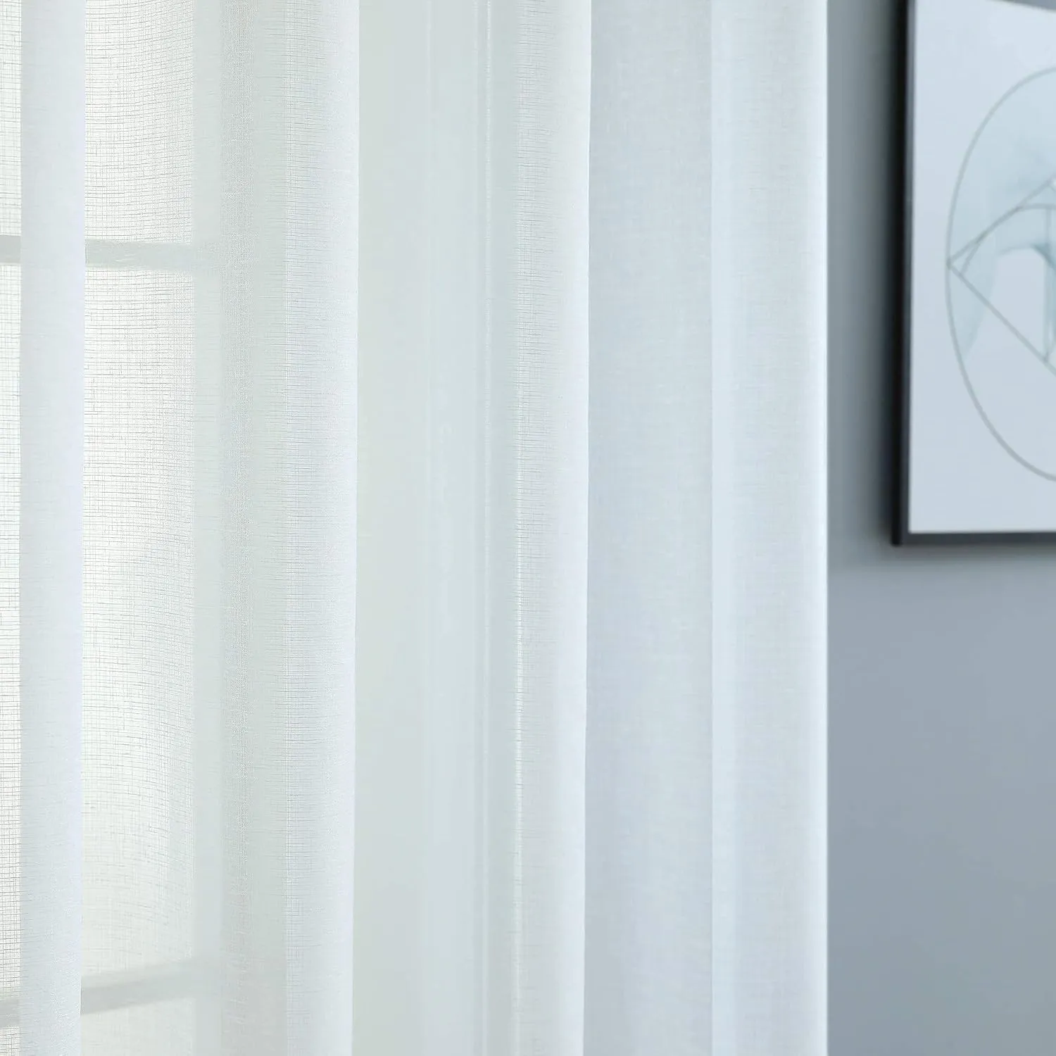 Pitalk White Sheer Curtains 84 Inches Long for Living Room 2 Panel Grommet Window Drape Lightweight Semi Translucent Cotton Linen Look Lace Curtain for Bedroom Shabby Chic Farmhouse Decor 52x84 Length