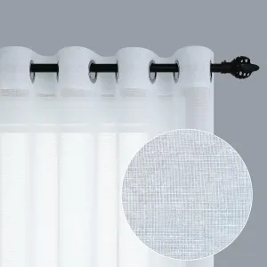 Pitalk White Sheer Curtains 84 Inches Long for Living Room 2 Panel Grommet Window Drape Lightweight Semi Translucent Cotton Linen Look Lace Curtain for Bedroom Shabby Chic Farmhouse Decor 52x84 Length