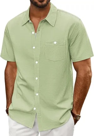 PJ PAUL JONES Mens Short Sleeve Button Down Shirts Summer Beach Shirts Untuckit Cotton Shirt with Pocket