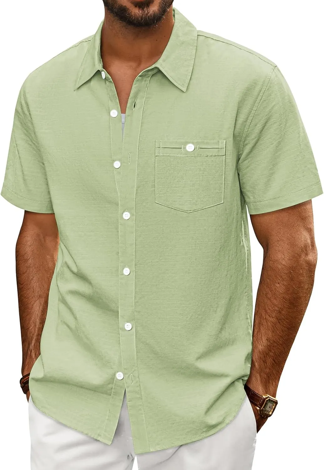 PJ PAUL JONES Mens Short Sleeve Button Down Shirts Summer Beach Shirts Untuckit Cotton Shirt with Pocket