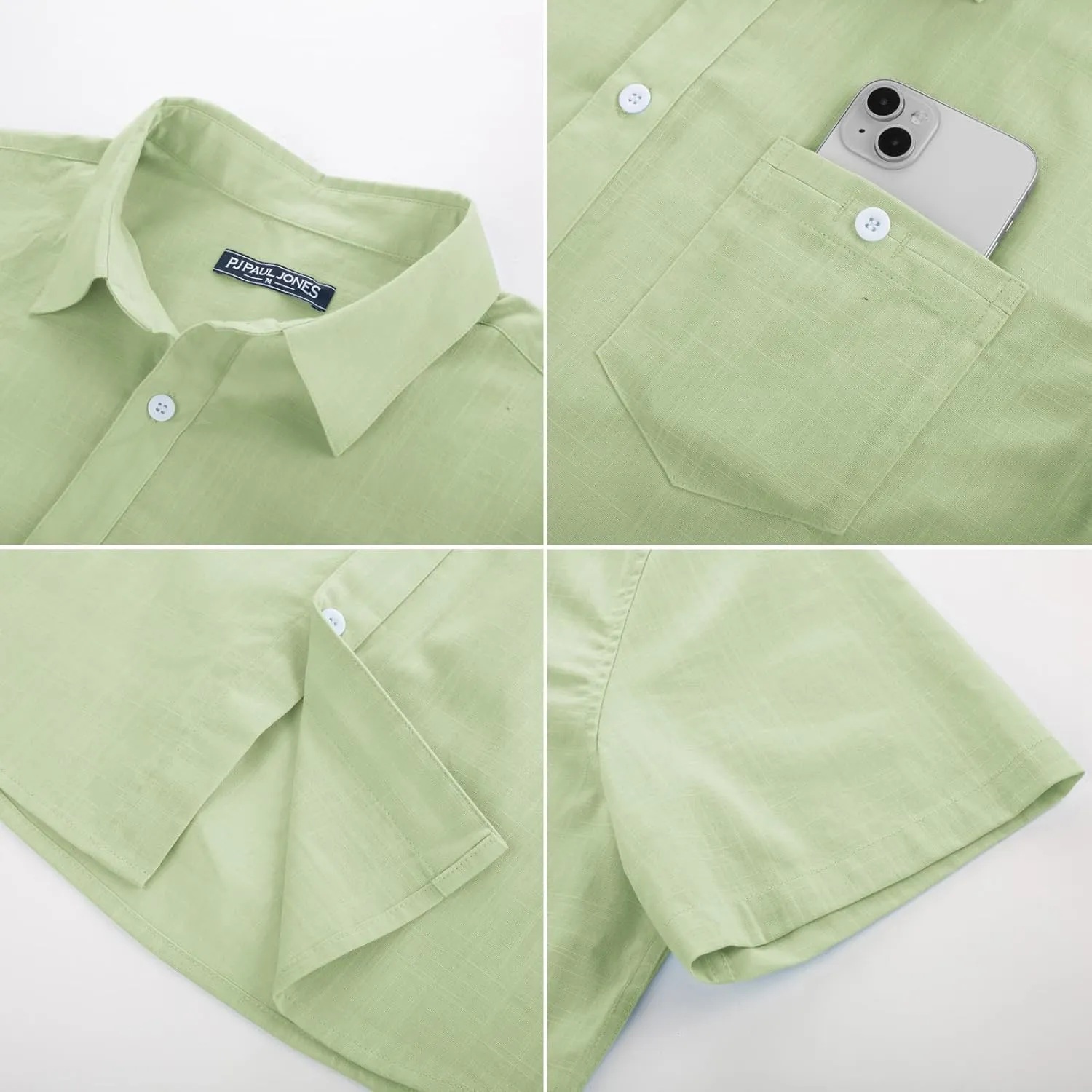 PJ PAUL JONES Mens Short Sleeve Button Down Shirts Summer Beach Shirts Untuckit Cotton Shirt with Pocket