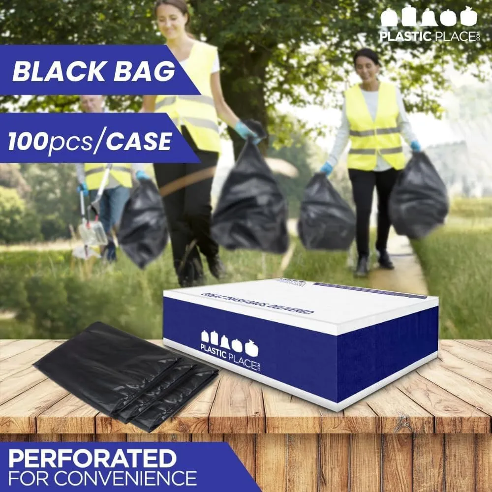 Plasticplace 55-60 Gallon Trash Bags, 1.2 Mil Heavy Duty Contractor Garbage Bags, Black Tear-Resistant Bags for Construction, Yard Waste, Industrial Use, Large 38” x 58” (100 Count)