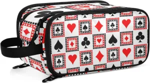 Playing Cards Bright Red, Black, White Symmetrical Geometric Women's Portable Makeup Bag with Handle, Cosmetic Bag, Travel Cosmetic Bag Durable Toiletry Storage Organizer 11 x 7 x 5.7 inch